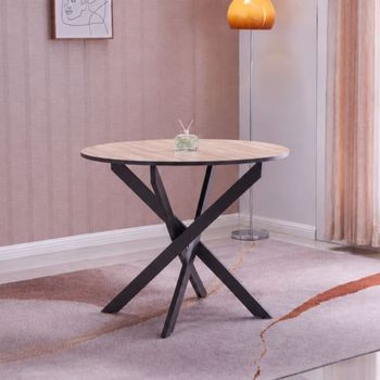 Mesa comedor redonda efecto madera de roble y negro 90x90x77cm