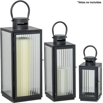 Set 3 Faroles Portavelas  Negro