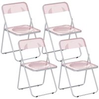 homcom set de 4 sillas plegables de acrilico sillas transparentes rosa