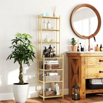Estantería De Baño De Bambú Homcom 44x33x180 Cm Natural