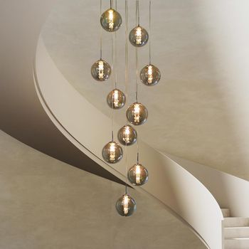 Lámpara Colgante De Comedor De 10 Luces, Cristal Gris, Regulable En Altura Zmh