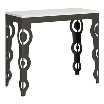 Consola Extensible 90x40/196 Cm Karamay Small Evolution Fresno Blanco Estructura Antracita