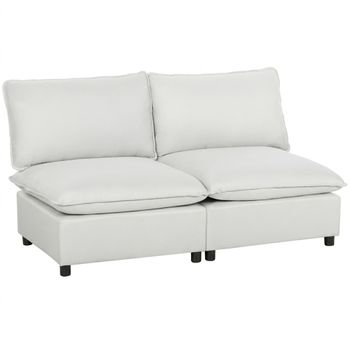 HOMCOM Sofá de 2 plazas, 146 cm sofá modular de cuero sintético con asiento ancho y profundo, cojines gruesos, montaje fácil, Gris
