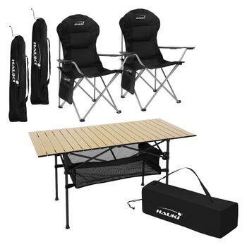Juego De Muebles De Camping 1x Mesa Beige + 2x Sillas Color Negro