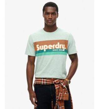 Superdry para hombre. M1012137B Camiseta Terrain Logo Stripe Relaxed verde (S), Casual, Algodón, Manga corta, Turquesa
