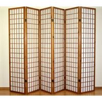biombo de 6 paneles en madera marron y papel de arroz 175x264cm par06047