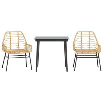 Juego De Comedor Jardín 3 Uds Ratán Sintético Vidrio Marrón Cfw555259
