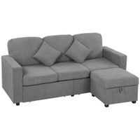 homcom sofa 3 plazas modulable con puf contenedor en terciopelo acanalado 196x139x85 cm gris claro