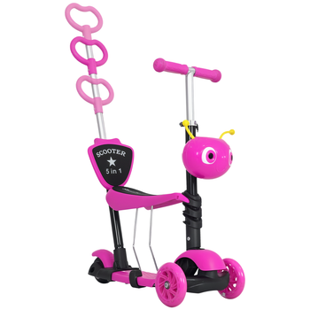 HOMCOM 3 en 1 Patinete Niños +18 Meses Scooter 3 Ruedas Asiento Extraíble Manillar Mango de Empuje Altura Ajustable 62x25x72,5 cm Rosa   Aosom España
