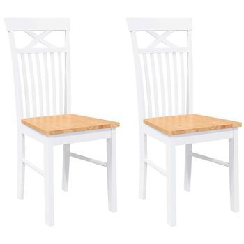 Pack 2 Uds Sillas De Comedor | Silla De Cocina Madera Maciza De Caucho Blanco