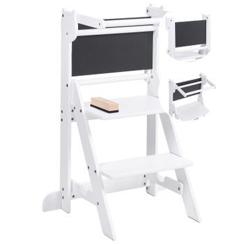 Torre De Aprendizaje Infantil De Cocina Con Pizarra Estructura De Madera De Pino Con Escalones Blanco Mogo
