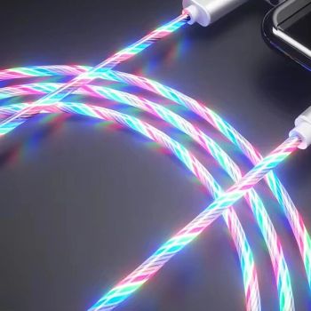 Cable USB-A a Type-C iluminado de 1M/2M, cables de carga para teléfonos móviles con núcleo de cobre estañado y luz RGB p