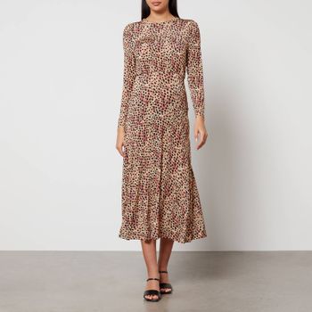 Rixo Cerise Leopard-Print Jersey Midi Dress - UK 12