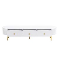 mueble de tv blanco de 174 cm con tres cajones y patas doradas