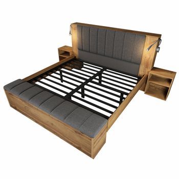 Cama Doble De 160x200 Cm-lámparas De Lectura Con Puerto Usb Y Estructura De Madera.