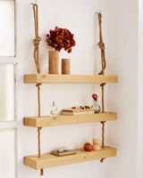 estanteria colgante de madera maciza color olivo con 3 baldas 70 cm
