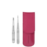 conjunto petite de pinzas en funda de cuero de tweezerman- rosa
