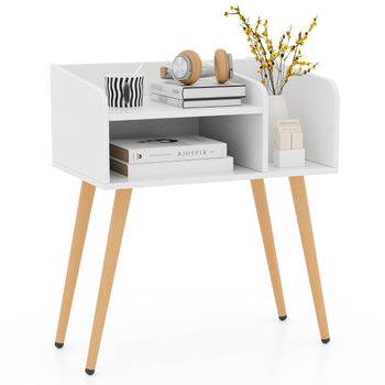 Costway Juego de 1/2 Mesita de Noche Estilo de Mediados de Siglo Moderno Mesa Lateral de 2 Niveles con Estantes para Salón Dormitorio