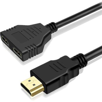 TEMCO  Cable Adaptador Duplicador HDMI 30cm, HDMI Macho a Doble HDMI Hembra, Color Negro, 4k 1080p Full HD, Adaptador Ladron de HDMI, Convertidor HDMI de 1 a 2 vías HDMI divisor cable adaptador para