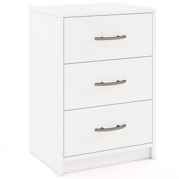 Costway Mesita de Noche de 3 Cajones Mesa de Noche Moderna con Almacenamiento Compacta con Kit Antivuelco Mesa Auxiliar para Salón Dormitorio Blanco