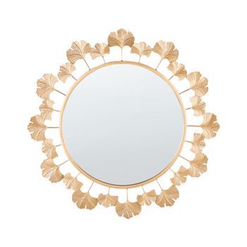 Espejo Decorativo Glamuroso Redondo 60 Cm Hojas De Árbol De Ginkgo Sala De Estar Pasillo Dorado Codolet