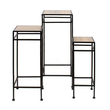 Set De 3 Soportes Cuadrados Para Decoración - Mesas Auxiliares De Metal - Ideal Para Recibidor Y Dormitorio - Madera Natural