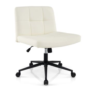 Costway Silla de Oficina Tapizada en Cuero de PU con Ruedas Patas Cruzadas y Asiento de Gran Tamaño Altura Ajustable para Hogar Maquillaje