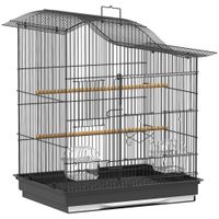 pawhut jaula para pajaros de 4 puertas con 2 cuencos 2 posaderos y bandeja en metal y plastico 475x36x545 cm negro   aosom espana