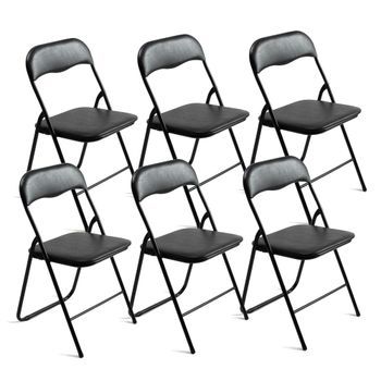 Pack De 6 Sillas Plegables De Metal Y Pvc Con Asiento Acolchado - Negro/negro