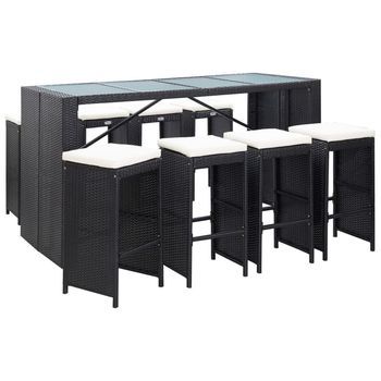 Mesa Y Taburetes Altos Jardín 9 Pzas Ratán Sintético Negro Vidaxl