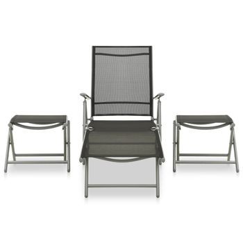 Conjunto De Muebles De Jardín 3 Uds | Mesa Y Sillas Textilene Aluminio Plateado