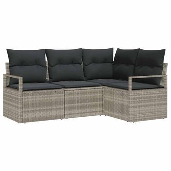 Juego De Sofá 4 Piezas | Mueble De Jardín Gris Claro Ratán Sintético