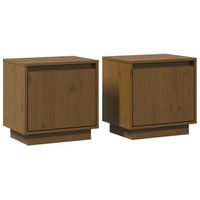 conjunto de 2 mesitas de noche con compartimento con puerta 40x30x40cm madera de pino color marron miel dec035916