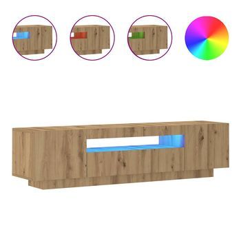 Mueble De Tv | Mueble De Salón | Gabinete De Tv Luces Led Madera Roble Artisan 160x35x40 Cm