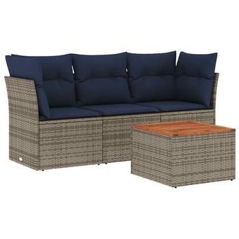 Set De Sofás De Jardín 4 Uds | Juego De Muebles De Jardín Con Cojines Ratán Sintético Gris Cfw4487306