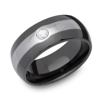 Anillo de tungsteno pulido dos tonos circonio cúbico