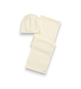 Lauren Ralph Lauren para mujer. 454P23528004 Conjunto de gorro y bufanda crudo (OSFA), Beige, Casual, Lana