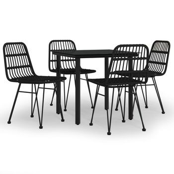 Juego De Comedor De Jardín 5 Uds | Conjunto Mueble Jardin Mesa Y Sillas Ratán Sintético Negro