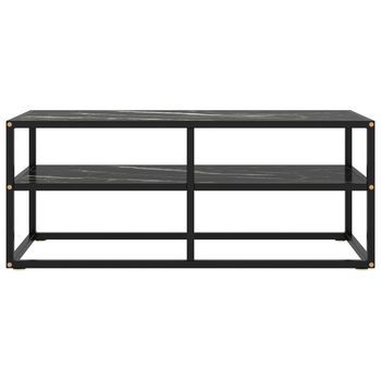 Mueble Tv | Mueble De Salón | Armario Tv Negro Con Vidrio De Mármol Negro 100x40x40 Cm