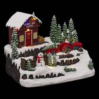 aldea iluminada muneco de nieve y tractor 10 led h23cm musical