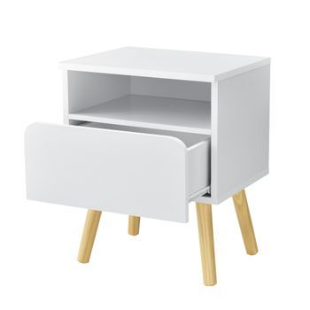 [en.casa]® Mesita De Noche - Mesilla De Noche - Cómoda - Mesa Auxiliar - 50 X 40 X 34 Cm - Mesita De Noche - Con Cajón Y Almacenamiento Interno - Patas De Madera - Color Pino Y Blanco
