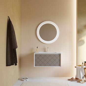 Lavabo De 80cm Con Cajón Gris Ceniza Y Espejo Redondo | Miami