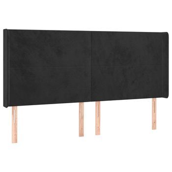 Cabecero Con Orejas De Terciopelo Negro 183x16x118/128 Cm