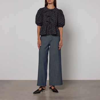 Ganni Ditsy-Print Organic Cotton Peplum Blouse - UK 14