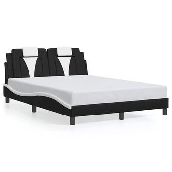 Estructura De Cama Viana Sin Colchón Cuero Sintético Negro Y Blanco Vidaxl