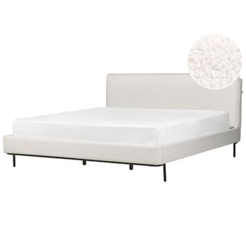 Cama Con Somier Con Cabecero Moderna Tapizado De Bouclé Blanco Crema 180 X 200 Cm Corio