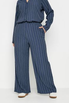 Yours Pantalones Anchos Azul Marino De Raya Diplomática, Mujer Curvy Y Tallas Grandes, Yours