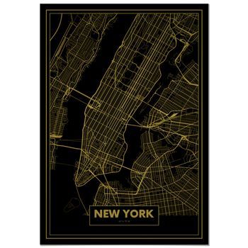 Panorama Cuadro De Aluminio Mapa Oro De Nueva York 70x100 Cm