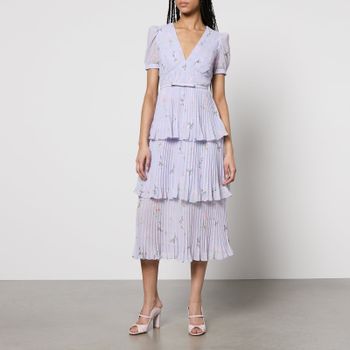 Self-Portrait Tiered Floral Chiffon Midi Dress - US 4/UK 8