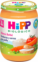 hipp tarrito de verduras y arroz con pollo 4m bio 190 gr